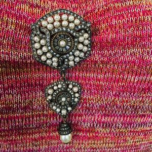 Heidi Daus Pearl Black Diamonds Swarovski Brooch